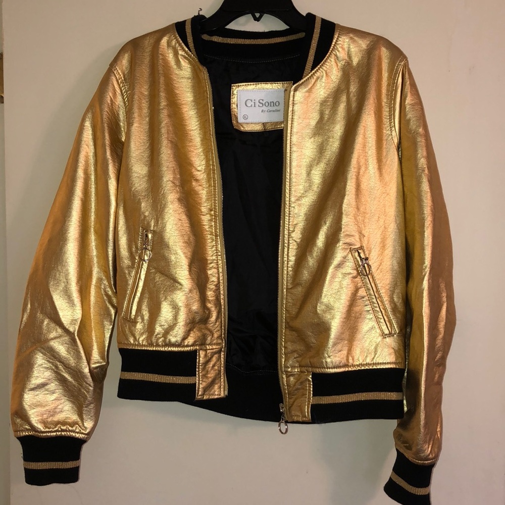Gold metallic zip up jacket